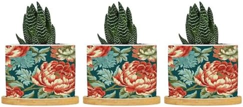 Chinoiserie Coral Peony Floral Ceramic Planters Floral Botanical Painting Planters for Indoor Plants with Drainage Holes and Saucers Pot for Pots Outdoor Indoor Plants by BRUYU5SE
