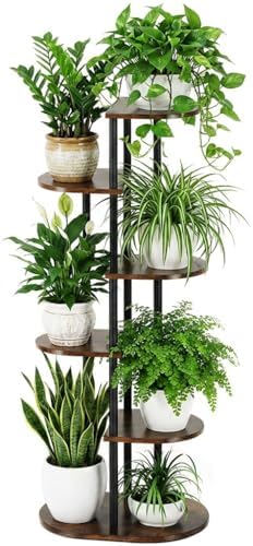 Tiered Plant Stand Indoor, Tall 6 Tier 7 Potted Wooden Plant Shelf for Multiple Flower Plants, Multi Corner Metal Plant Holder Indoor for Patio Garden Patent Design Living Room Balcony Bedroom, Rustic Brown by Unknown