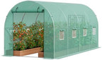 VEVOR Walk-in Tunnel Greenhouse, 14.6x6.4x6.3 ft Hoop House Greenhouse Tunnel, Plant Hot House with Galvanized Steel Frame, Green PE Cover, Roll-up Zipper Door and 8 Windows for Outdoor by VEVOR