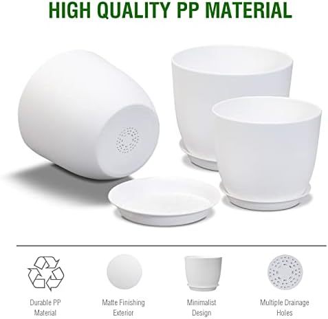 WSMKSZ 12/10/9 inch Large Plant Pots, 3 Pack Modern Decorative Plastic Planters with Drainage Holes and Saucers, Flower Pots for Indoor Outdoor Plants, White - Image 4