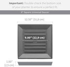 Crescent Garden Universal Square Plant Saucer, Weatherproof Durable Drip Tray for Square Planter, Heavy-Duty Plastic Drainage Dish, Indoor/Outdoor Flowerpot Saucer - 9'' Inner x 12.5" Outer (Slate) - Image 2