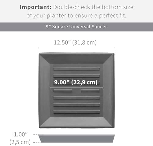 Crescent Garden Universal Square Plant Saucer, Weatherproof Durable Drip Tray for Square Planter, Heavy-Duty Plastic Drainage Dish, Indoor/Outdoor Flowerpot Saucer - 9'' Inner x 12.5" Outer (White) - Image 2