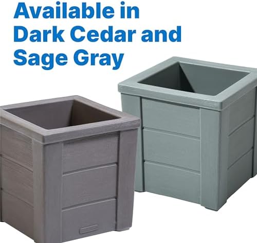 Step2 Lakewood Square Planter Box, Outside All-Season All-Weather Gardening Pot for Patio and Front Porch, Dark Cedar, 2-Pack - Image 7