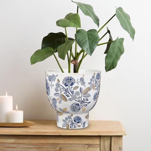2Pcs Blue and White Ceramic Planter Pot with Drainage for Plants Flowers - Image 3