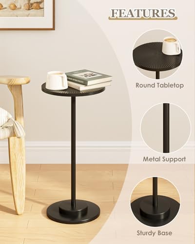 Round Side Table, Small Drink Table for Small Spaces, Black Carved - Image 6