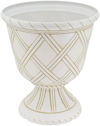 Arcadia Garden Products PL61BG Lattice Plastic Garden Urn, Classic Decorative Garden Pot Planter for Indoor and Outdoor Plants, Beige - Image 2