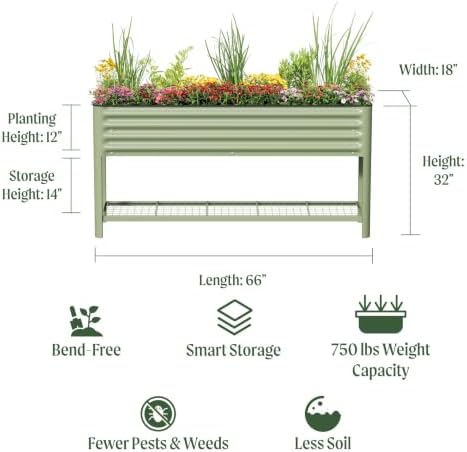 Vego garden Elevated Raised Garden Bed, 1.5' x 5.5' Outdoor Planters Boxes with Legs & Storage Rack for Patio, 750 Lbs Weight Capacity, Raised Beds for Gardening Herbs Vegetables, Modern Gray - Image 2