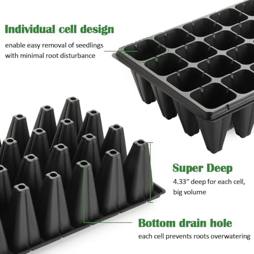 RooTrimmer 10 Pack 32 Cell Seed Starter Trays - Extra Deep 4.33" Plastic Nursery Trays, 20" x 10"，Fits Standard 1020 Flats - Image 4