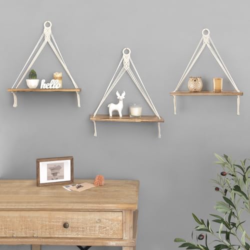 Mkono Woven Storage Basket Decorative Rope Basket and Macrame Hanging Shelves Boho Wall Decor Set of 3 - Image 7
