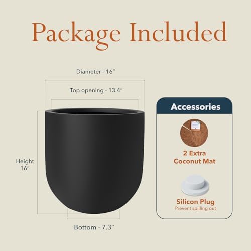 KUTE NEST 16" Premium Arco Fiberstone Outdoor Planter - Black - Image 3