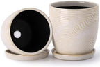 5.75 Inch Ceramic Planter Set of 2 with Drainage Hole and Saucer for Plants, Indoor-Outdoor Large Round Succulent Orchid Flower Pot -Reactive Color Spot(Inner-pots not Larger Than 5 Inch) by Unknown