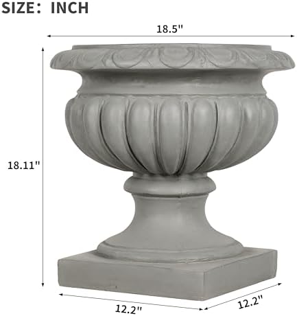 Merax 18.11" H Ornate Scrollwork Pedestal Urn Planter Weather-Resistant MGO Outdoor Flower Pot for Garden Patio and Front Porch Entrance,Gray - Image 2