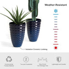 Glitzhome 19.75"H Tall Planters for Outdoor Plant,Tall Outdoor Planters with Drainage Holes,Faux Ceramic Diamond Textured,Large Gradient Cobalt Blue Planter Garden Flower Pots for Porch,Patio,Set of 2 - Image 3