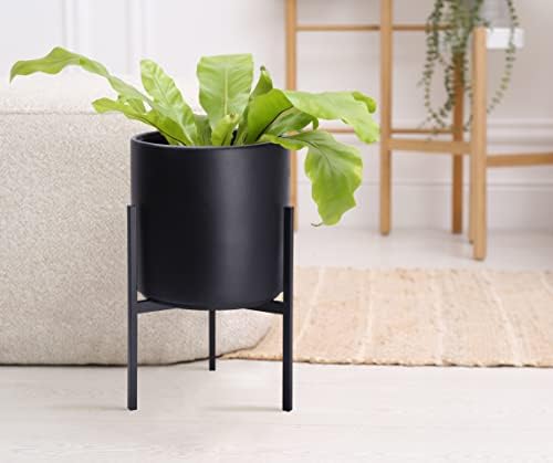 D'vine Dev Cylinder Planter Pot with Metal Stand, Black, 8 in, 96-T-B-1 - Image 7