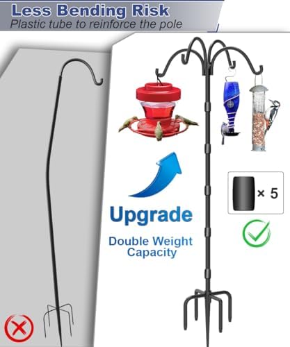 Upgrade 4-Hook Shepherds Hooks for Outdoor with Plastic Tube, 92" Heavy Duty Bird Feeder Pole with 5 Prongs Base, Adjustable Garden Hook for Solar Light, Hanging Plant, Wedding Decor, 1 Pack - Image 2