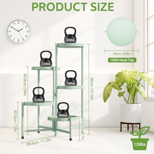 iDavosic.ly 5 Tier Large Plant Stand Indoor Outdoor, 10 In Wide Tray, Green - Image 4