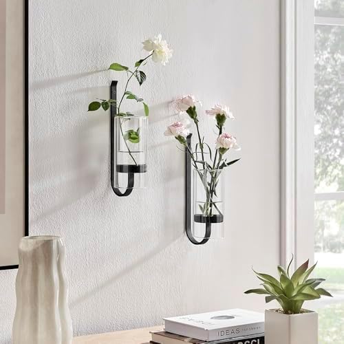 2 Piece Iron Glass Vase, Bottle Flower Vase, Hanging Metal Plant Stand, Metal Iron, Creative Wall Hanging - Image 4