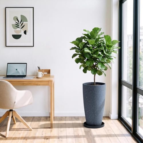 ZMTECH 2-Pack Large Tall Planters with Saucer - 6.8 Gallons /12x21 Inch Faux Stone Finish Round Flower Pots for Indoor Plants, Outdoor Patio & Porch Decor, Unbreakable Plant Containers (Dark Gray) - Image 6