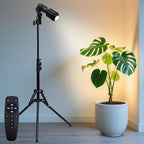 10W Spot Lights Indoor, 22-63.5” Adjustable Tripod & E26 Replaceable 15° to 60° Zoomable Plant Grow Light Bulb, Dimmable 6000K Up Light with Remote, Aluminum Floor Spotlight Indoor, Black by Unknown