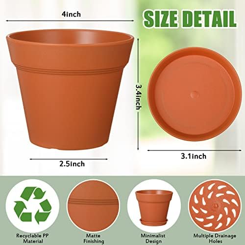 Mumufy Terracotta 54 Pack 4 Inch Plant Pots Bulk Plastic with Drainage, - Image 2