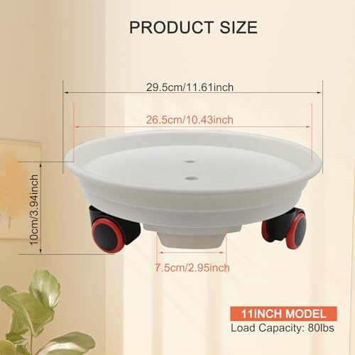 2 Packs Plant Caddy with Wheels, Loading Capacity 80 lbs, 30cm Plant Stand Heavy Duty Plant Dolly with Water Container(White) - Image 4