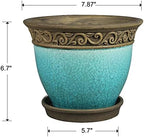 Southern Patio Cadiz Round Crackled Ceramic Plant Pot, Teal, 8 in, 3-Pack - Image 6