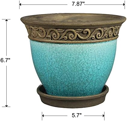 Southern Patio Cadiz Round Crackled Ceramic Plant Pot, Teal, 8 in, 3-Pack - Image 6