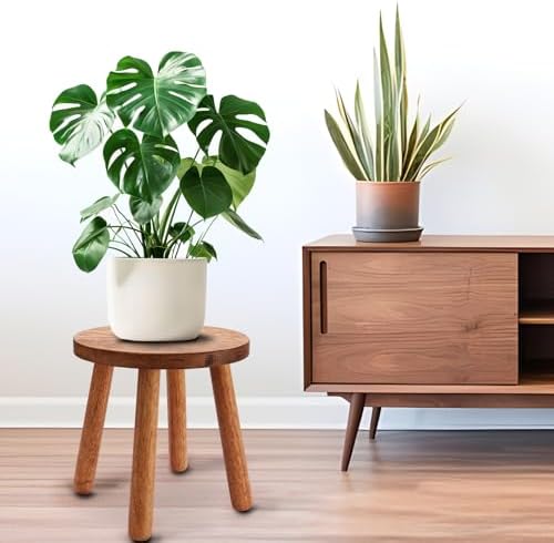 Solid Wooden Stool,Plant Stand,Step Stool,Light Walnut,11.8" H - Image 2