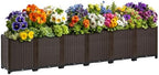 Extra Large Rattan Planter Outdoor 17.7" Deep -Elevated Planter Box with Drain Outlet 95"L x 16"W x 21"H, Self Watering Raised Garden Beds for Vegetables, Flowers, Herbs Standing Gardening Kit by TooCust