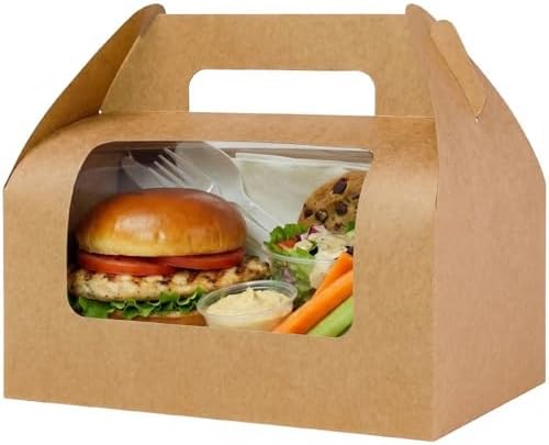 UnicoPak 30 Pack Brown Gable Bakery Boxes with Window 9x6x6, Food-grade Cardboard, Rustic Treat Boxes for Homemade Gifts, Lunch, Donuts, Bread, Large Gift Boxes with Handles for Favors by UnicoPak