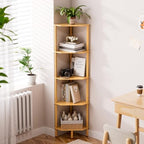 Corner Shelf, 5 Tier Bamboo Corner Bookshelf, 54" Tall Narrow Bookcase, Plant Stand, Corner Display Rack, Shower Caddy, Display Standing Shelf Organizer for Bedroom, Living Room, Kitchen, Apartment by Atoping