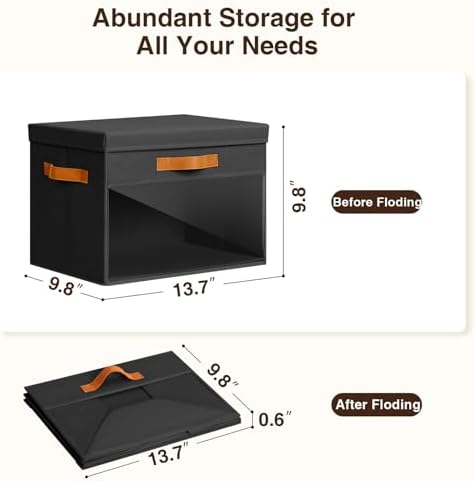 Homsorout Large Storage Bins with Lids - 4 Pack Foldable Decorative Organizers with Clear Windows & Handles, Cube Storage Organizers for Clothes, Blankets, Sweaters, Sheets, Black - Image 3