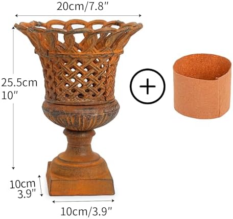 Sungmor Cast Iron Rust Urn Planter - 10 Inches Hollow Trophy-Shaped Design - Image 3