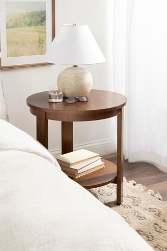 Kate and Laurel Foxford Tiered Round Side Table; 22 x 22 x 24; Walnut Brown; Transitional Two-Tier Circle Nightstand Table with Storage and Resilient Wood Construction for Bedroom Decor - Image 4