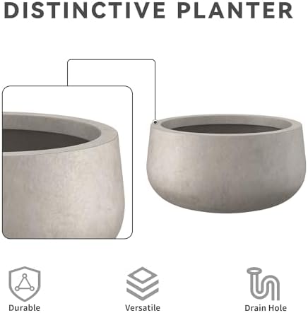 Kante Large Round Bowl Weathered Concrete Planter 20" Dia, Outdoor - Image 7