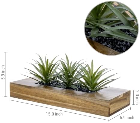 MyGift Artificial Grass Plant in Rectangular Wood Planter (Brown, 15 Inch) - Image 6