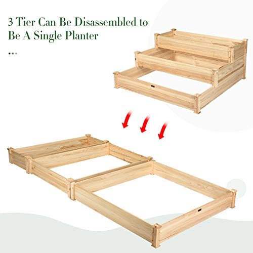 GIANTEX 3 Tier Raised Garden Bed Wood Elevated Planter Box Vegetable Flower Growing Bed Kit Outdoor Planting Container for Backyard Lawn Patio Planter Raised Beds, Easy Assembly 49"X49"X22" - Image 5