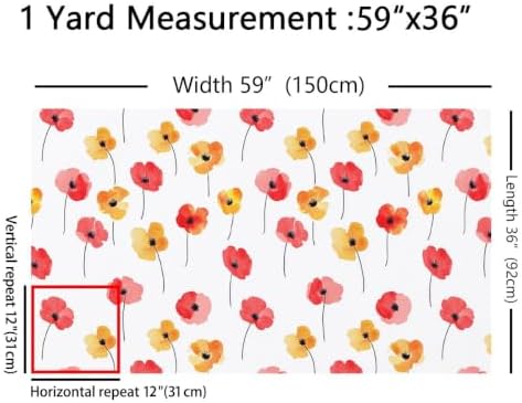 Erosebridal Poppy Flower Fabric By The Yard, Floral Upholstery Fabric, Country Plant Decorative Fabric, Petal Branch Indoor Outdoor Fabric, DIY Art Farmhouse Waterproof Fabric, Red Orange, 10 Yards - Image 5