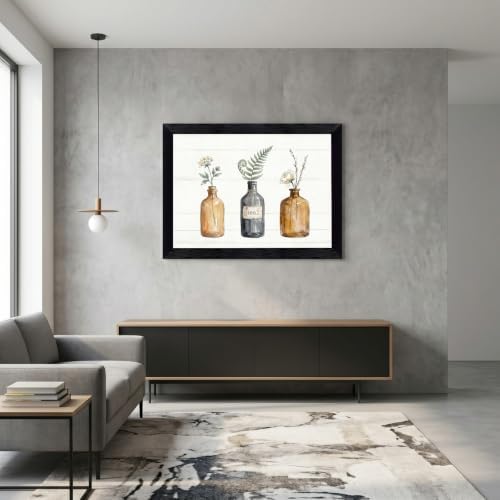 Framed Canvas Wall Art Vintage Apothecary Bottles Wildflowers Amber Sage and Charcoal Canvas Print Poster Black Frame Wall Decor for Kitchen Bathroom Minimalist Art, Nature Print - Inch 24x36 - Image 4