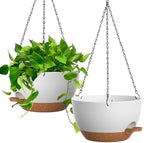UOUZ 13 Inch 2 Pack Large Self Watering Hanging Planters for Indoor Outdoor Plants, Hanging Plant Pots with Removable 50 Oz Reservoir, Plastic Hanging Basket for Window Porch Garden, White with Brown by UOUZ