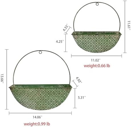 2-Piece Green Metal Planter Wall Hanging Baskets Decor Half-Moon Wall Mount Planter Set for Shabby Chic Farmhouse Outdoor Indoor Wall Decor - Image 2