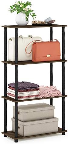 Furinno Turn-N-Tube 4-Tier Multipurpose Shelf Display Rack, Classic Tubes, Columbia Walnut/Black by Furinno-FitsYourSpaceFitsYourBudget