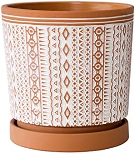 D'vine Dev Geometric Terracotta Planter, 8.2 in, Red/White, 33-958-A-1 by DvineDevPlanterPotsandStand