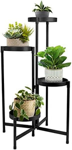 4 Tier Plant Stand Indoor Outdoor, 31 Inch Tall Metal Plant Shelf Waterproof, Plant Holder with Folding Design For Home, Living Room, Black by HOEGMST