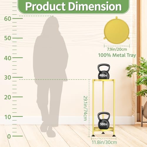 KMOTASUO 2 Tier Metal Plant Stand Tall for Indoor Outdoor Corner, Gold - Image 2