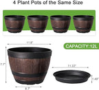 VECELO Plant Pots with Drainage Holes & Saucer, 11.3 Inch Flower Pots with Tray, 4 Pack Plastic Whiskey Barrel Planters for Indoor & Outdoor Garden Home Plants and Flowers - Image 7