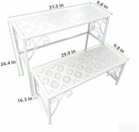 2 Tier Metal Plant Stand, Ladder Flower Pot Holder Plant Stands, Stackable Heavy Duty Tall Plant Shelf Flower Pot Holder for Patio Garden Corner Balcony Living Room (2 Tier H24.4 In-White) - Image 3
