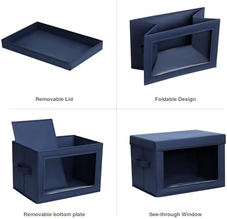 Homsorout Stackable Storage Bins with Lids - Medium Storage Box with Lids, Foldable Closet Boxes for Organizing, Wardrobe Clothes Organizer with Window, Cubes Bins for Living Room, 5 Pack, Navy Blue - Image 7