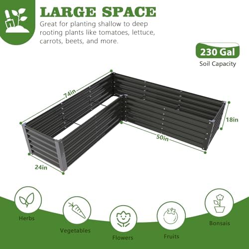 Anleolife 4-Bed 74x74x18in L-Shaped Raised Garden Beds, Quartz Grey - Image 2