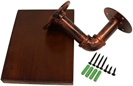 CVHOMEDECO. Rustic Antique Iron Water Pipe with Wooden Board Bookshelf Wall Mounted Display Rack Simple Hanging Iron Water Pipe Shelves. 7-7/8 X 6 X 7 Inch - Image 2